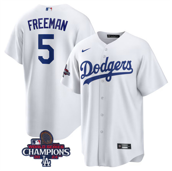 Los Angeles Dodgers #5 Freddie Freeman White 2024 World Series Champions Home Stitched Jersey - Click Image to Close